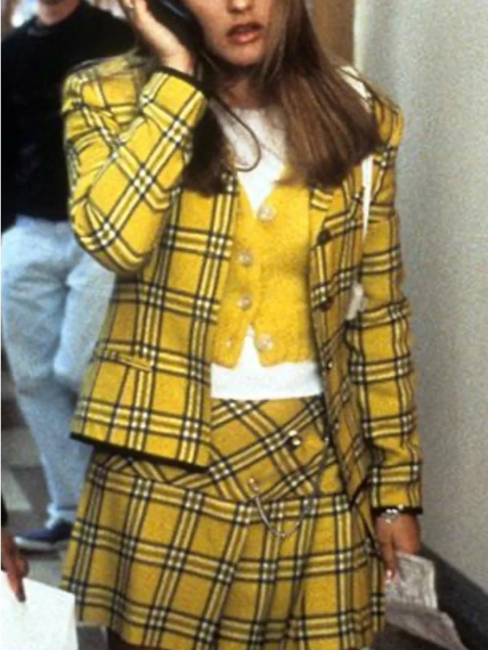 Clueless Revolution 3 Piece Set. Yellow Plaid Headband with Red Snap Clips